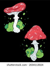 vector abstract beautiful mushrooms. Bright fly agarics. Stylish image. hand-drawn. typography, textiles pillows, dresses, curtains, notepads, designer paper.