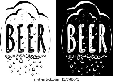 Vector abstract beer elements on white and black background.