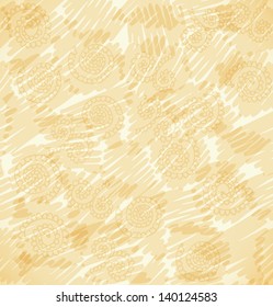 Vector abstract beige background. Sketchy doodle seamless pattern. Light texture with circles, squares and others figures. Can be used for wallpapers, pattern fills, web pages, surface textures