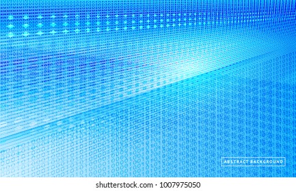 Vector abstract big data visualization. Cyan glowing data flow as binary numbers. Computer code representation. Cryptographic analysis  hacking. Bitcoin, blockchain transfer. Pattern of program code