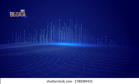 Vector abstract big data visualization. Futuristic infographics aesthetic design. Visual information complexity. Intricate data threads plot. Social network or business analytics representation