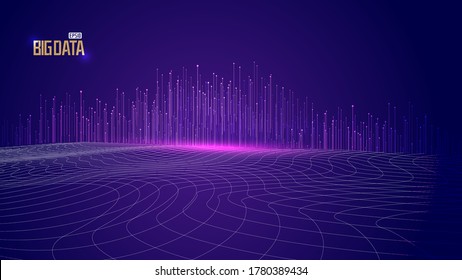 Vector abstract big data visualization. Futuristic infographics aesthetic design. Visual information complexity. Intricate data threads plot. Social network or business analytics representation