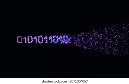Vector abstract big data visualization. Blue flow of data as numbers strings. Information code representation. Intricate data graphic. Intricate data threads plot
