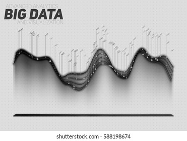 Vector abstract big data visualization. Futuristic infographics aesthetic design. Visual information complexity. Intricate data threads graphic. Social network or business analytics representation. 