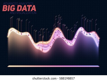 Vector abstract big data visualization. Futuristic infographics aesthetic design. Visual information complexity. Intricate data threads graphic. Social network or business analytics representation. 