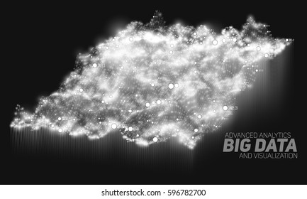 Vector abstract big data visualization. Futuristic infographics aesthetic design. Visual information complexity. Intricate data threads graphic. Social network or business analytics representation. 