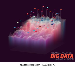 Vector abstract big data visualization. Futuristic infographics aesthetic design. Visual information complexity. Intricate data threads graphic. Social network or business analytics representation. 