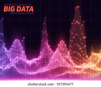 Vector abstract big data visualization. Futuristic infographics aesthetic design. Visual information complexity. Intricate data threads graphic. Social network or business analytics representation. 