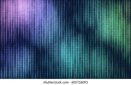 Vector abstract big data visualization. Colorful data flow as binary numbers strings. Computer code representation. Cryptographic analysis, hacking. Bitcoin, blockchain transfer. Program code pattern