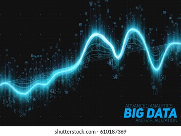 Vector abstract big data visualization. Futuristic infographics aesthetic design. Visual information complexity. Intricate data threads graphic. Social network or business analytics representation.