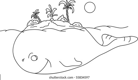 vector - abstract big whale - island on ocean