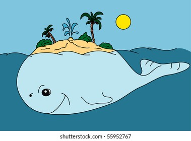 vector - abstract big whale - island on ocean