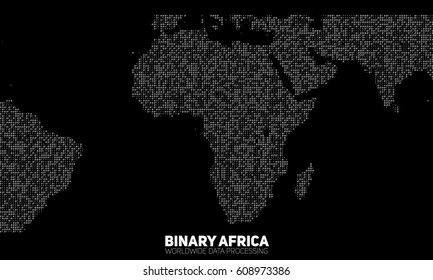 Vector abstract binary Africa map. Continents constructed from binary numbers. Global information network. Worldwide network. International data. Digital world in modern cyber reality.