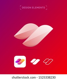 Vector abstract bird wings, airplane logo design elements. Material design, flat and line art style app icons