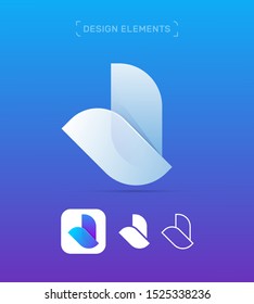 Vector abstract bird wings, airplane logo design elements. Material design, flat and line art style app icons