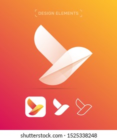 Vector abstract bird wings, airplane logo design elements. Letter Y. Material design, flat and line art style app icons