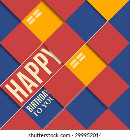 Vector abstract birthday card orange balloons on square blue background.