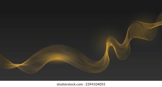 Vector abstract black background with gold, wave line pattern, light shiny, texture on dark black, black color background. Abstract black and gold lines luxury background
