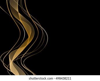 Vector abstract black background with Golden waves
