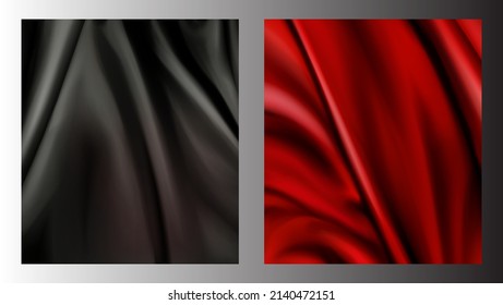 Vector Resumen Tela de lujo de fondo negro . Seda negra con oleaje líquido o pliegues ondulados. Material de terciopelo satinado de textura para un diseño elegante y lujoso