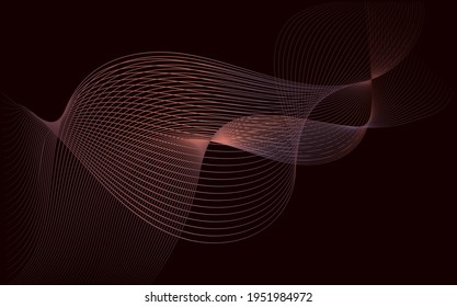 Vector abstract black background with pink and gold curly lines, circles. Web site page design 
