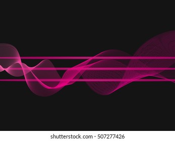 Vector abstract black background with pink waves and stripes