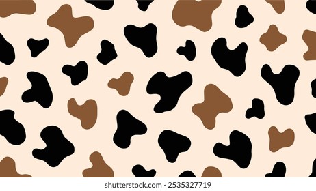 Padrão de impressão de vaca preto e marrom abstrato vetorial ou textura de pele de vaca