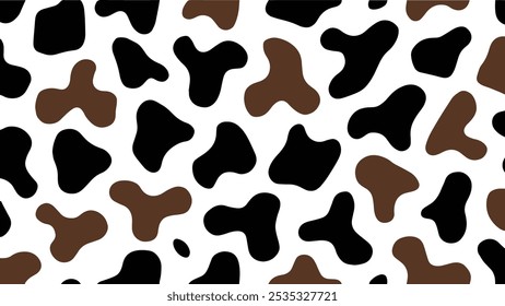 Padrão de impressão de vaca preto e marrom abstrato vetorial ou textura de pele de vaca