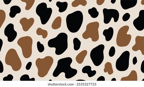 Padrão de impressão de vaca preto e marrom abstrato vetorial ou textura de pele de vaca