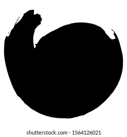 Vector Abstract black brush circle. Grunge brushstroke freehand ink decor. Black and white engraved ink art. Isolated ink brush stroke illustration element.