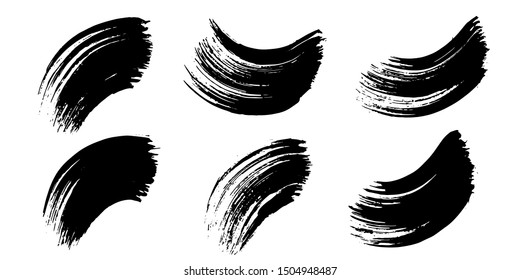 Vector Abstract black brush curl. Grunge brushstroke freehand ink decor. BlackVector and white engraved ink art. Isolated brush splash illustration element.