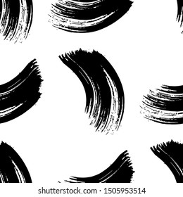 Vector Abstract black brush curl. Grunge brushstroke freehand ink decor. Black and white engraved ink art. Seamless background pattern. Fabric wallpaper print texture.