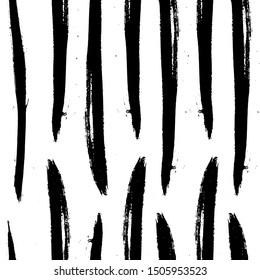 Vector Abstract black brush curl. Grunge brushstroke freehand ink decor. Black and white engraved ink art. Seamless background pattern. Fabric wallpaper print texture.