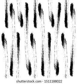 Vector Abstract black brush curl. Grunge brushstroke freehand ink decor. Black and white engraved ink art. Seamless background pattern. Fabric wallpaper print texture.
