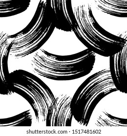 Vector Abstract black brush curl. Grunge brushstroke freehand ink decor. Black and white engraved ink art. Seamless background pattern. Fabric wallpaper print texture.
