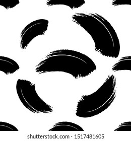 Vector Abstract black brush curl. Grunge brushstroke freehand ink decor. Black and white engraved ink art. Seamless background pattern. Fabric wallpaper print texture.