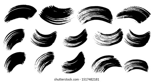 Vector Abstract black brush curl. Grunge brushstroke freehand ink decor. BlackVector and white engraved ink art. Isolated brush splash illustration element.