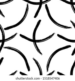Vector Abstract black brush curl. Grunge brushstroke freehand ink decor. Black and white engraved ink art. Seamless background pattern. Fabric wallpaper print texture.