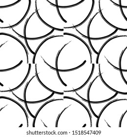 Vector Abstract black brush curl. Grunge brushstroke freehand ink decor. Black and white engraved ink art. Seamless background pattern. Fabric wallpaper print texture.