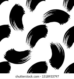 Vector Abstract black brush curl. Grunge brushstroke freehand ink decor. Black and white engraved ink art. Seamless background pattern. Fabric wallpaper print texture.