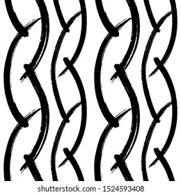 Vector Abstract black brush curl. Grunge brushstroke freehand ink decor. Black and white engraved ink art. Seamless background pattern. Fabric wallpaper print texture.