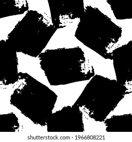 Vector Abstract black brush splash. Grunge brushstroke freehand ink decor. Black and white engraved ink art. Seamless background pattern. Fabric wallpaper print texture.