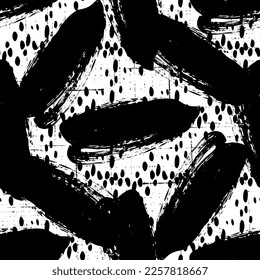 Giro de pincel negro abstracto vectorial. La decoración es de color rosa a mano alzada con una brocha gruesa. Tinta grabada en blanco y negro. Patrón de fondo sin inconvenientes. Papel tapiz de tela de impresión texturizada.
