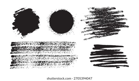 Vector Abstract Black Circle Chalk Texture Stain Set