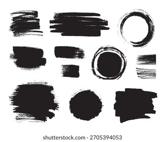 Vektor abstrakte schwarzen Kreis Kreide Textur Fleck Set