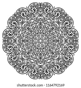 Vector abstract black color decorative floral ethnic round ornamental illustration. 