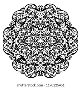 Vector abstract black color decorative floral ethnic round ornamental illustration. 