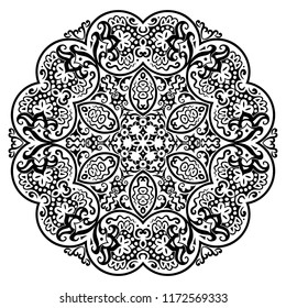 Vector abstract black color decorative floral ethnic round ornamental mandala illustration. 