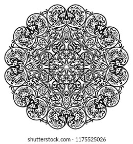 Vector abstract black color decorative floral ethnic round ornamental illustration. 