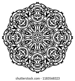 Vector abstract black color decorative floral ethnic round ornamental mandala illustration. 